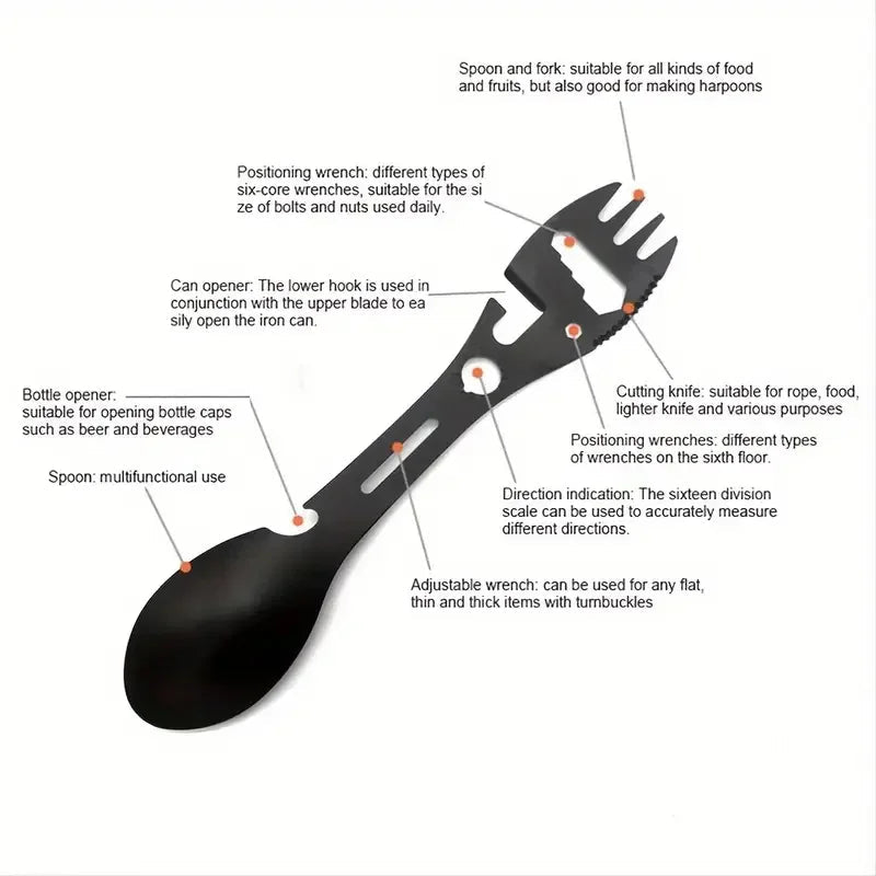10 - in - 1 Multifunctional Camping Utensil – Spoon, Fork, Wrench & Bottle Opener in One - Real Rad Boutique