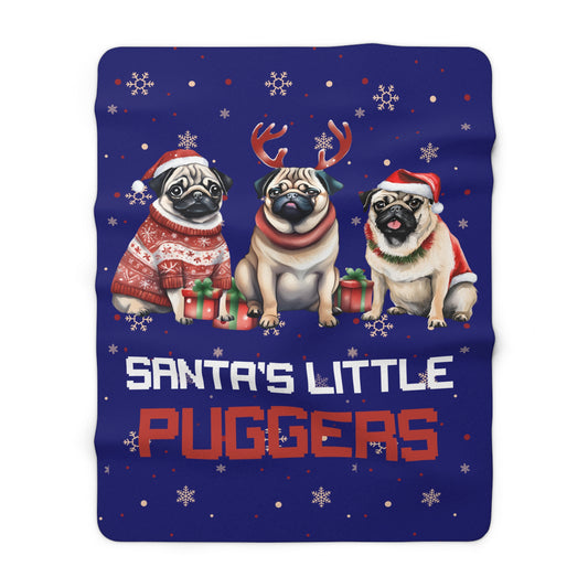 Santa’s Little Puggers Sherpa Fleece Blanket – Festive Christmas Throw for Pug Lovers | Cosy, Soft & Adorable Winter Gif