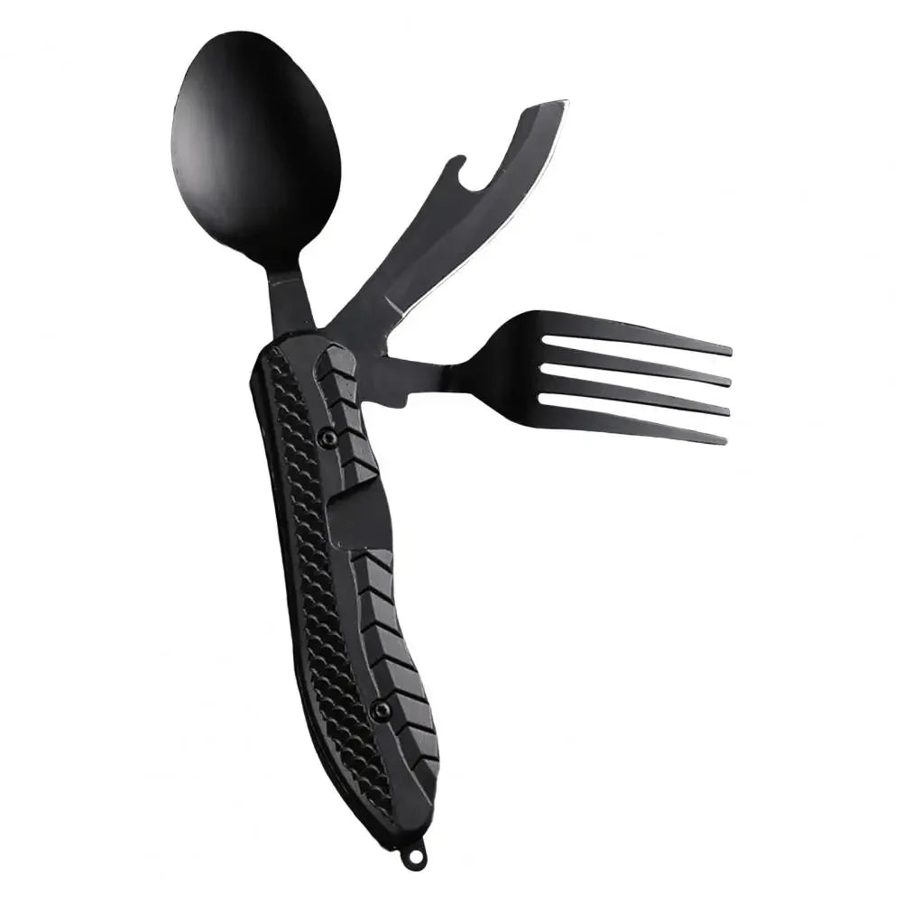 3 - in - 1 Folding Camping Cutlery Set – Spoon, Fork, Knife & Bottle Opener with Hook Design - Real Rad Boutique