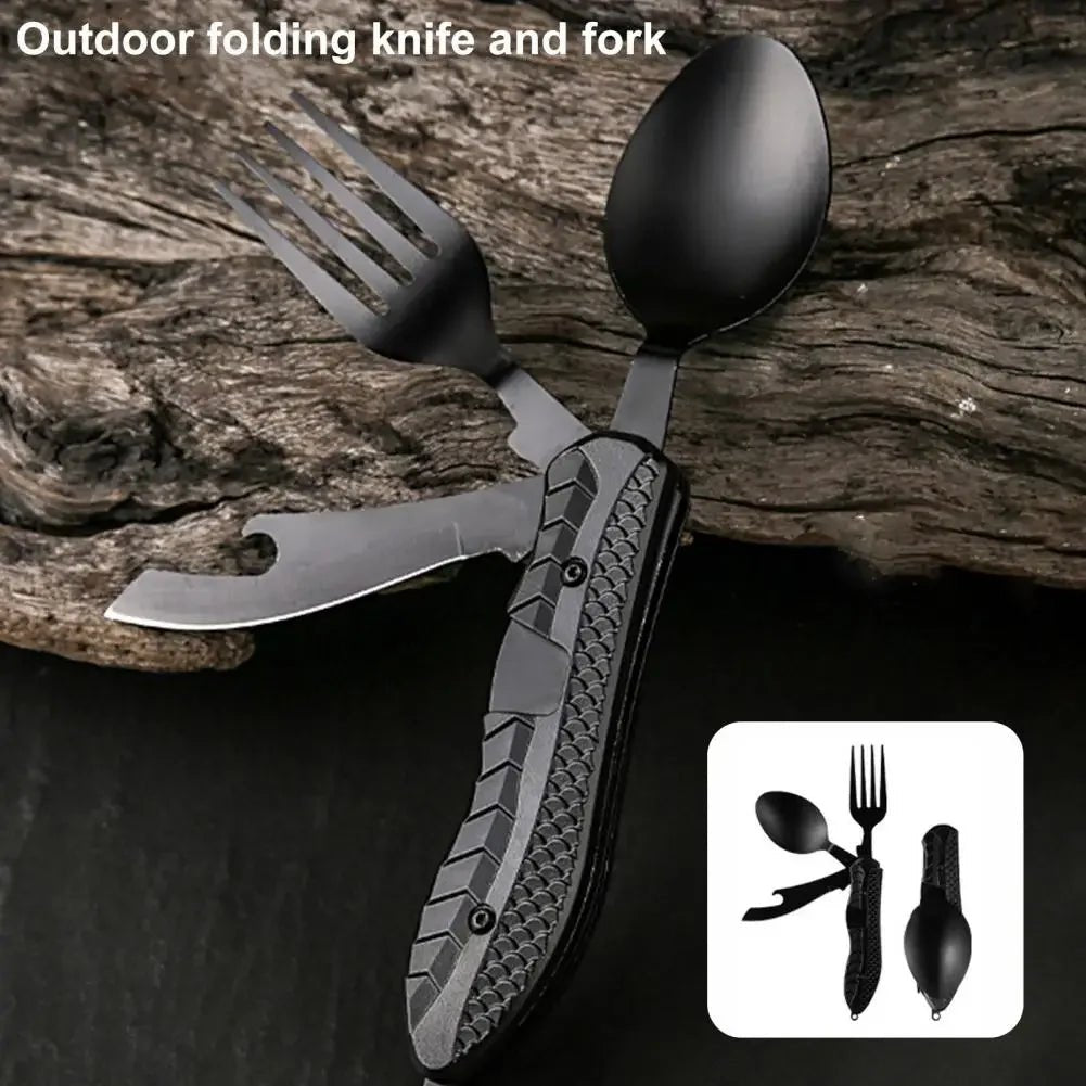 3 - in - 1 Folding Camping Cutlery Set – Spoon, Fork, Knife & Bottle Opener with Hook Design - Real Rad Boutique