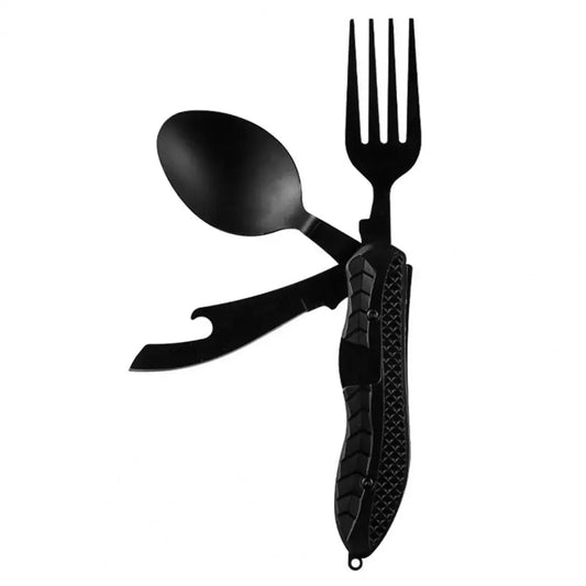3 - in - 1 Folding Camping Cutlery Set – Spoon, Fork, Knife & Bottle Opener with Hook Design - Real Rad Boutique