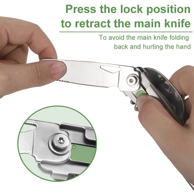 4 - in - 1 Stainless Steel Camping Cutlery – Folding Knife, Fork & Spoon Survival Gadget - Real Rad Boutique