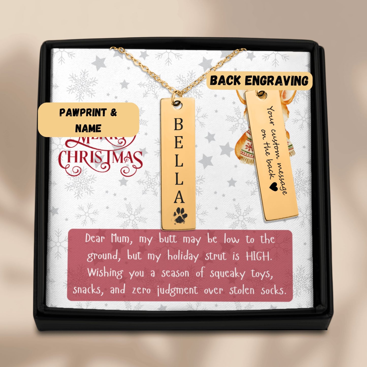 Personalised Corgi Name & Paw Print Necklace – Custom Engraved Jewelry for Corgi Lovers