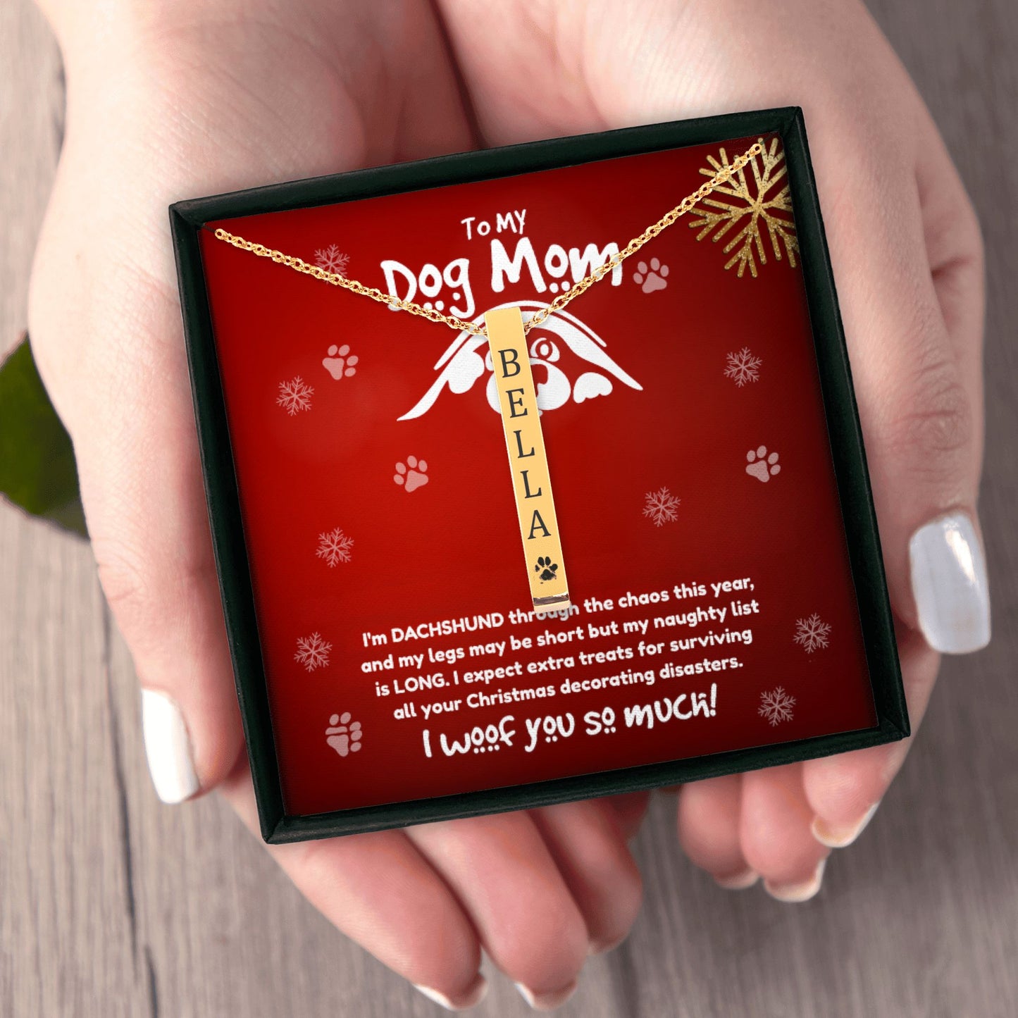 "To My Dog Mum” Engraved Bar Necklace – Funny Dachshund Christmas Gift