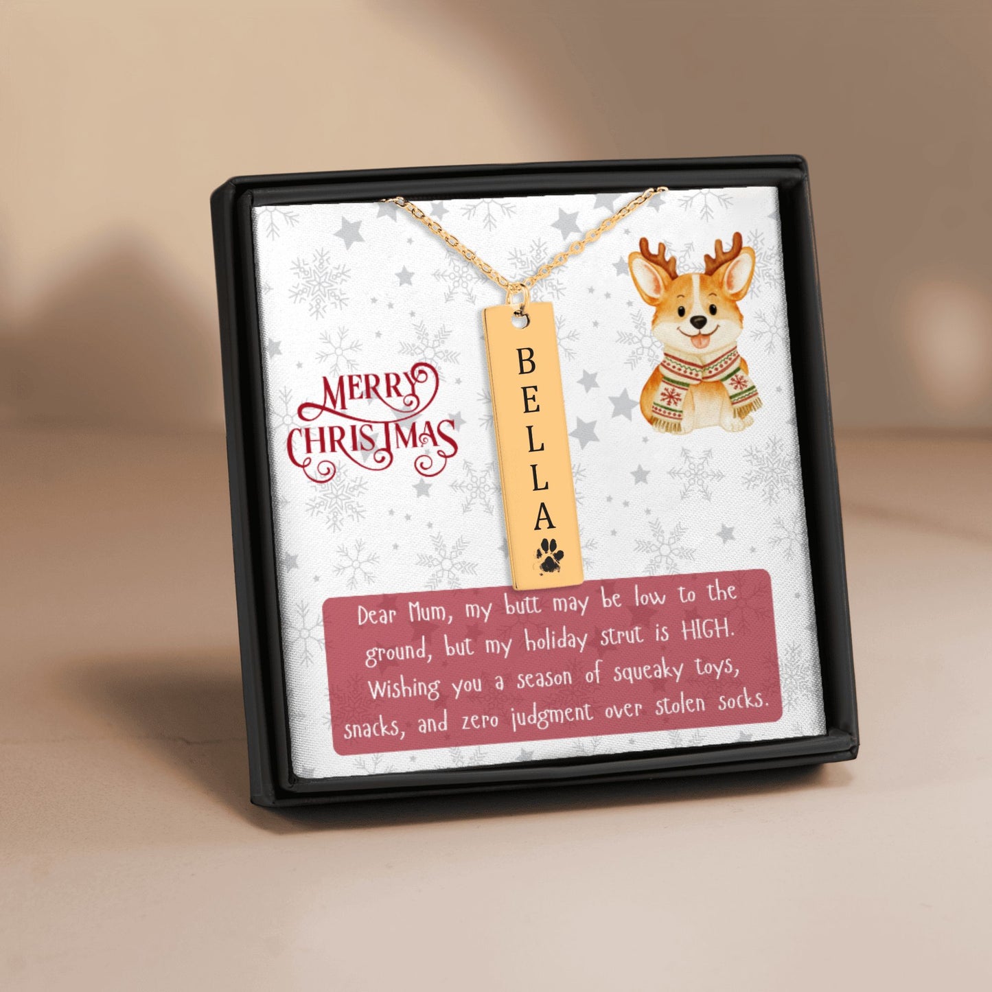 Personalised Corgi Name & Paw Print Necklace – Custom Engraved Jewelry for Corgi Lovers