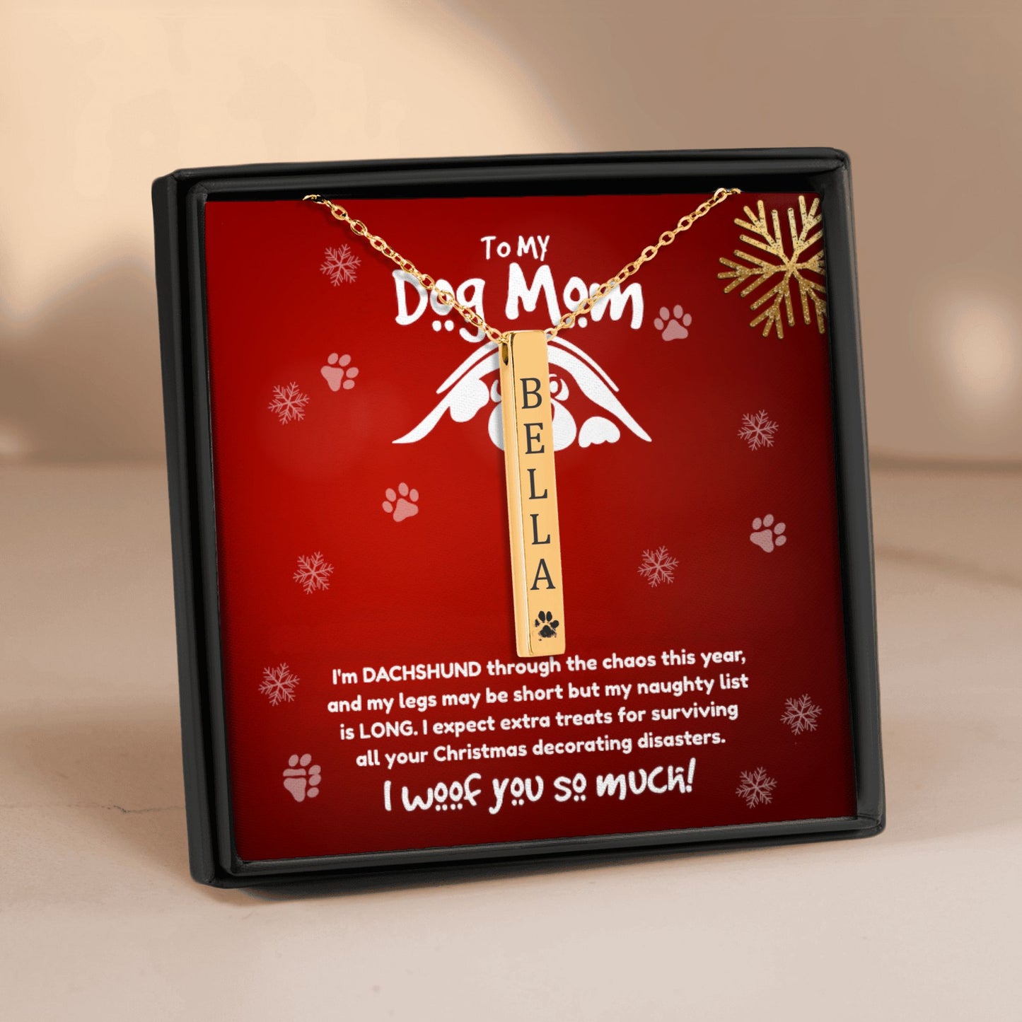 "To My Dog Mum” Engraved Bar Necklace – Funny Dachshund Christmas Gift