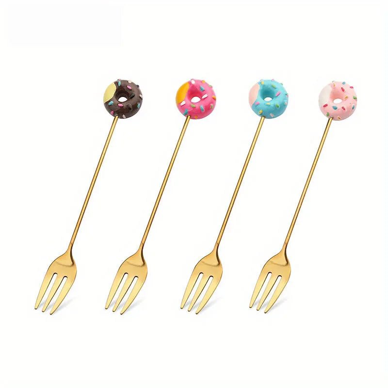 Cute Cartoon Donut & Lollipop Spoon & Fork Set – Stainless Steel Dessert Cutlery - Real Rad Boutique