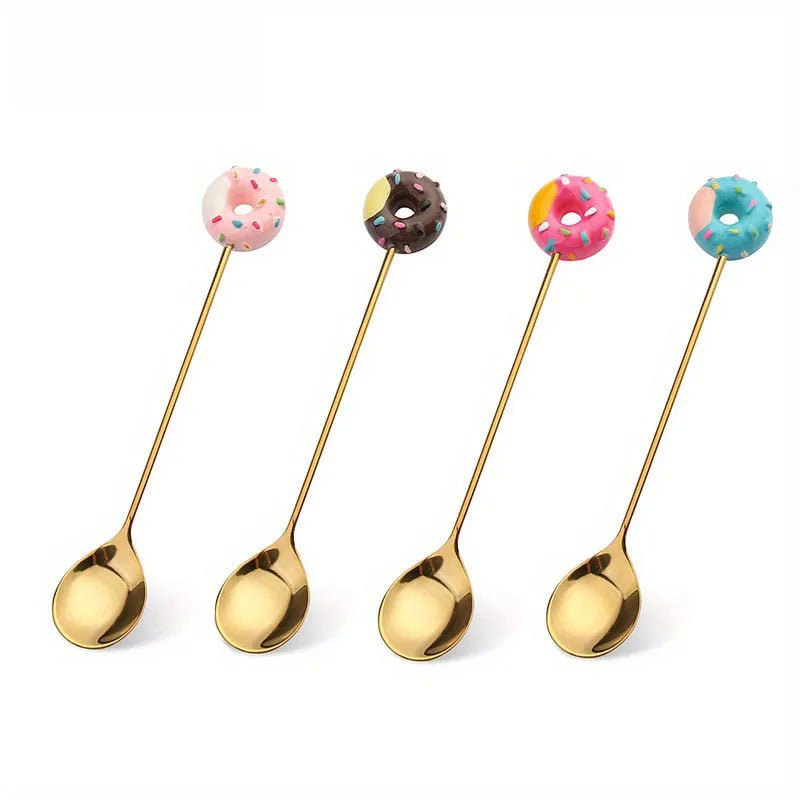Cute Cartoon Donut & Lollipop Spoon & Fork Set – Stainless Steel Dessert Cutlery - Real Rad Boutique