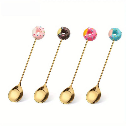 Cute Cartoon Donut & Lollipop Spoon & Fork Set – Stainless Steel Dessert Cutlery - Real Rad Boutique
