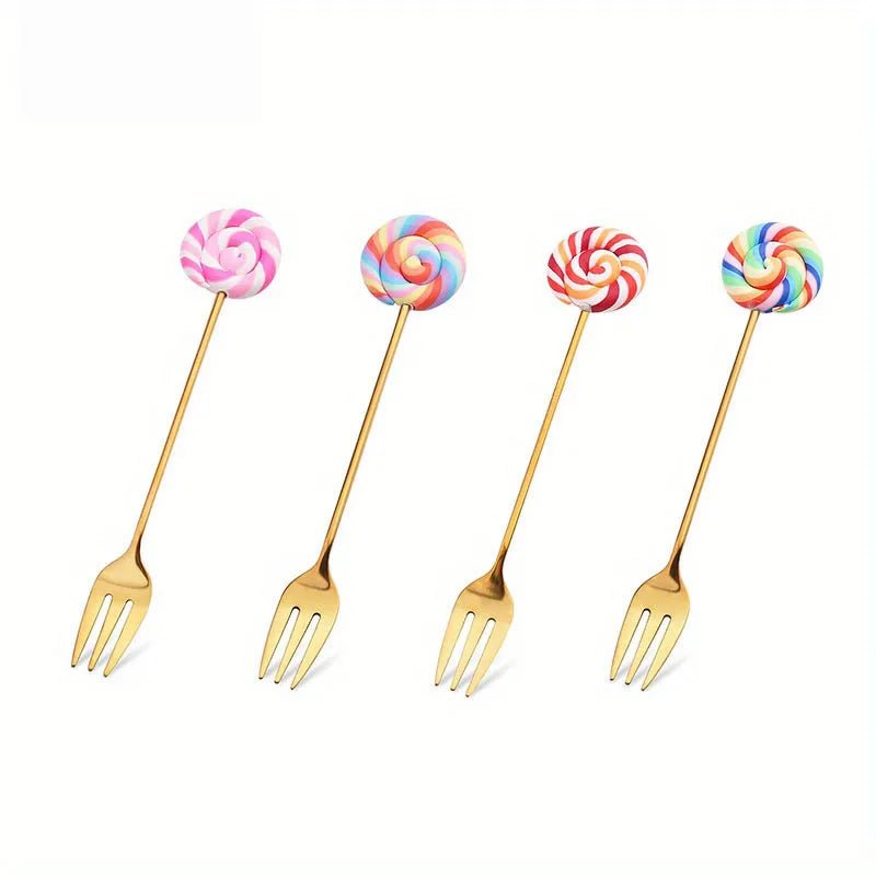 Cute Cartoon Donut & Lollipop Spoon & Fork Set – Stainless Steel Dessert Cutlery - Real Rad Boutique