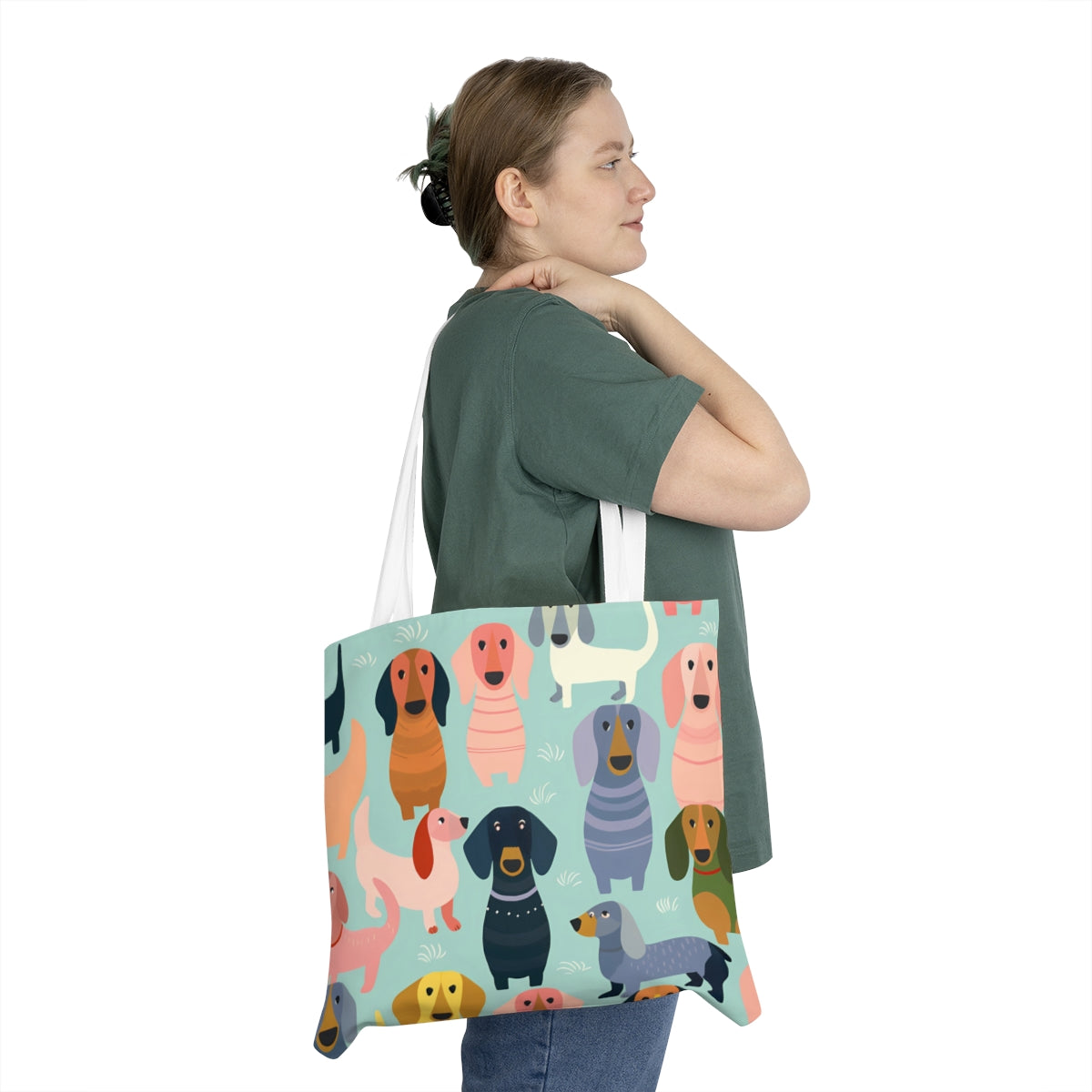 Dachshund Pattern Shoulder Tote Bag - Cute Dog Lover Gift, Eco-Friendly Tote, Pet Owner Accessory, Fun Shopping Bag, Casual Beach Bag