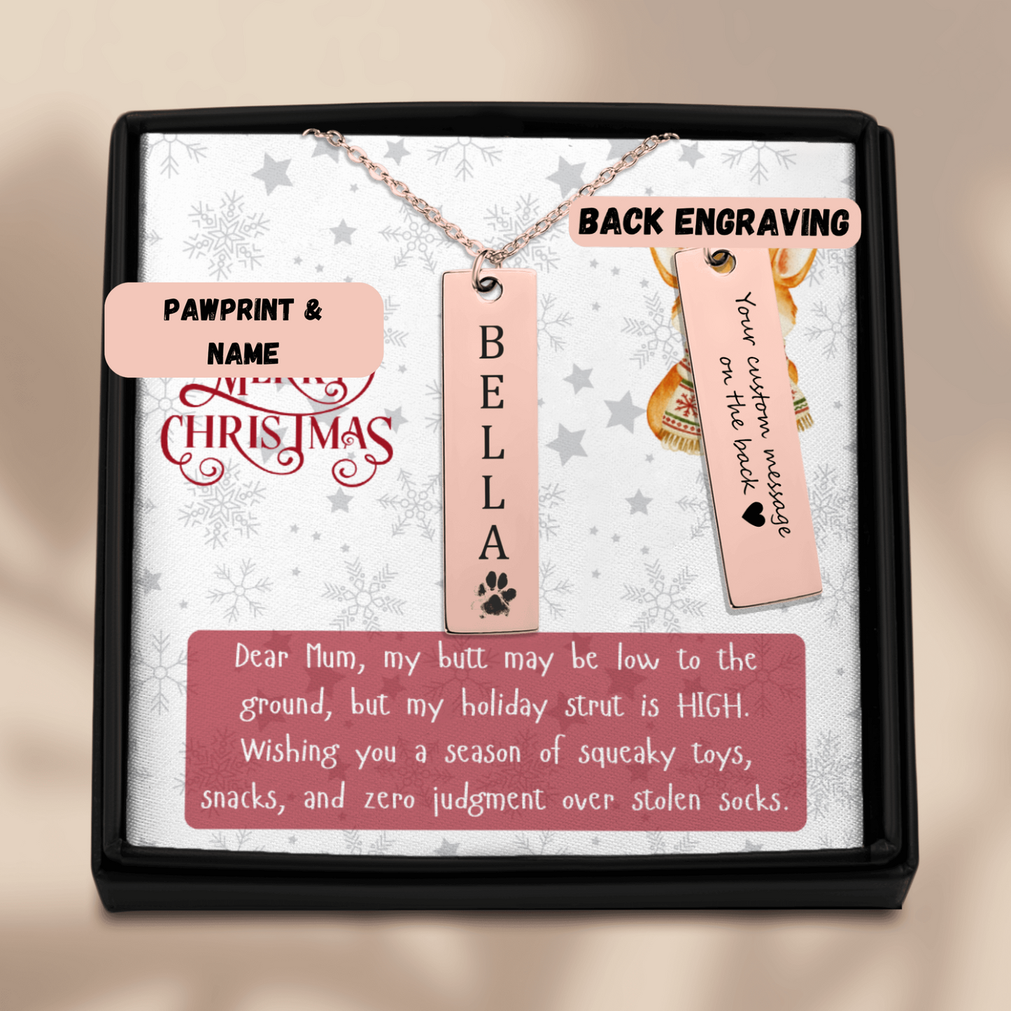 Personalised Corgi Name & Paw Print Necklace – Custom Engraved Jewelry for Corgi Lovers