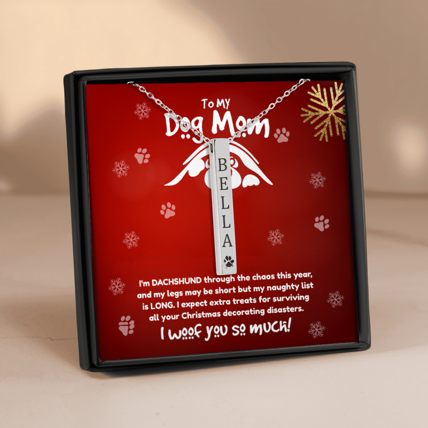 "To My Dog Mum” Engraved Bar Necklace – Funny Dachshund Christmas Gift