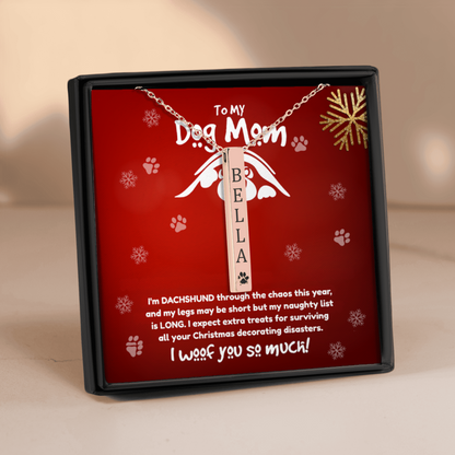 "To My Dog Mum” Engraved Bar Necklace – Funny Dachshund Christmas Gift