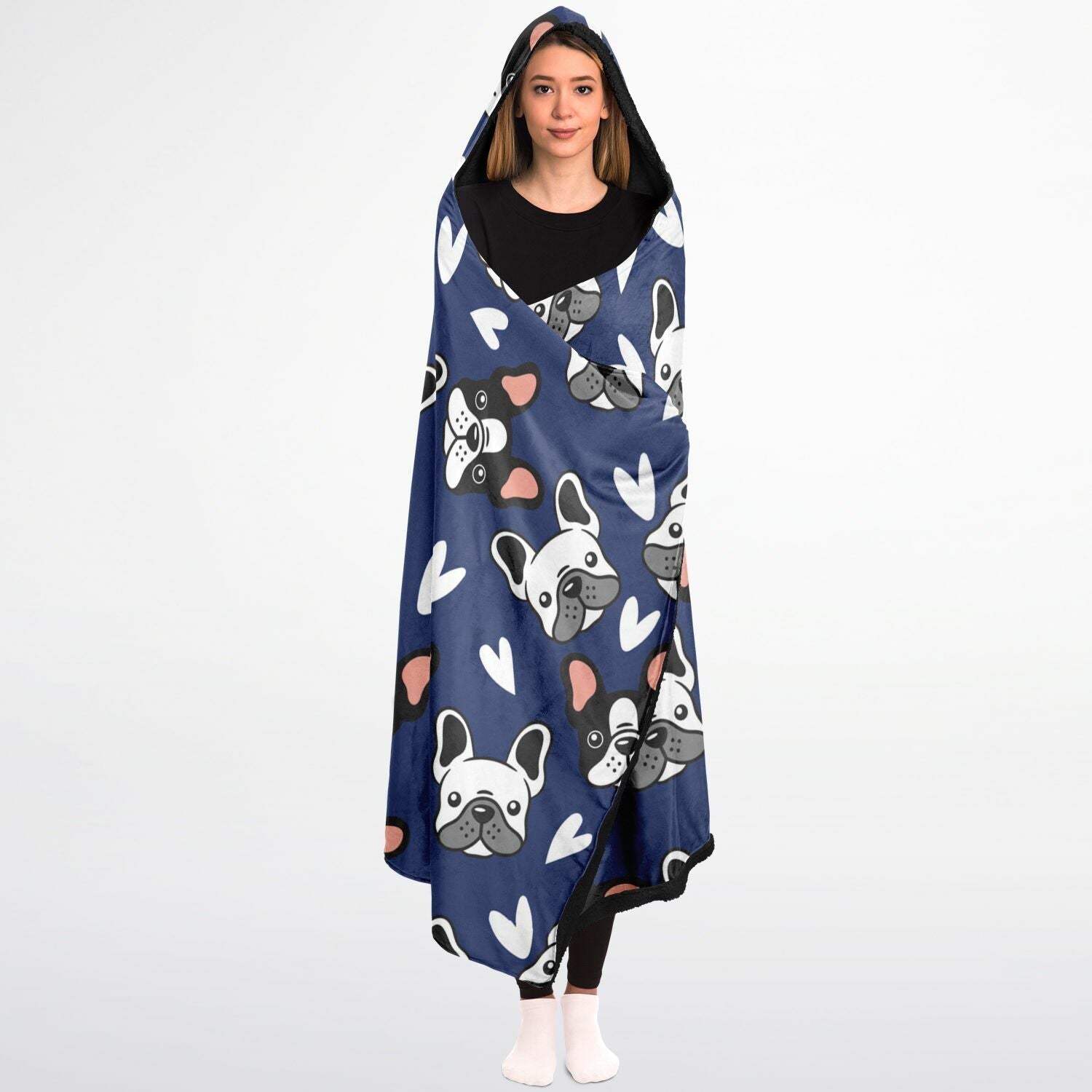 Frenchie Gets Cozy - Hooded Blanket Micro Fleece - Real Rad Boutique