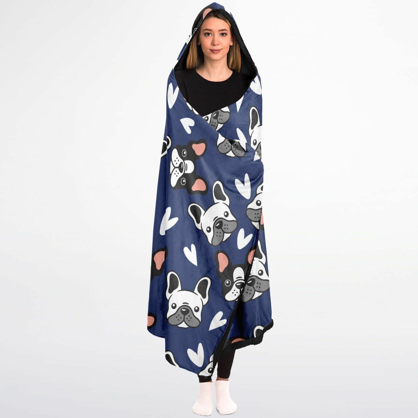 Frenchie Gets Cozy - Hooded Blanket Micro Fleece - Real Rad Boutique