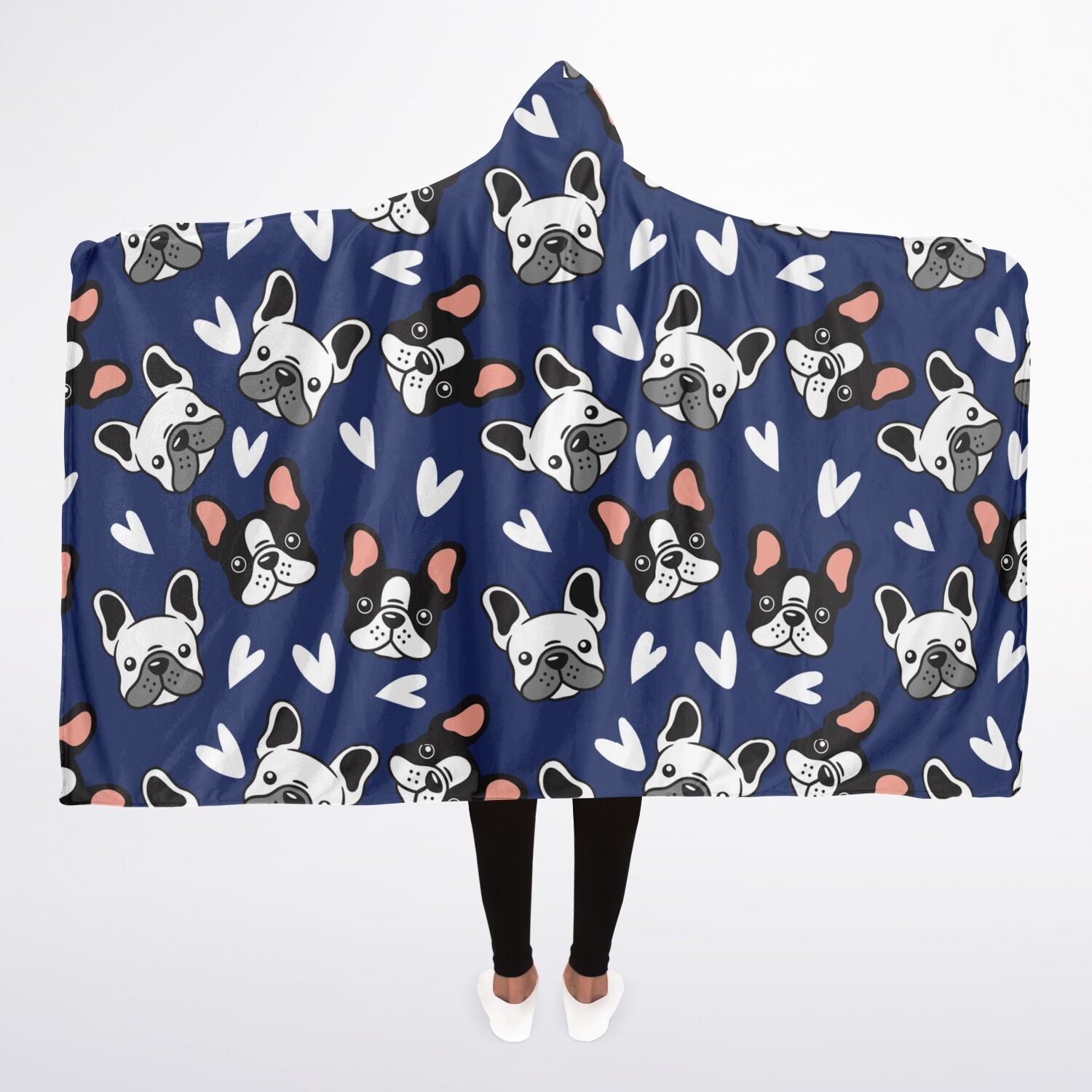 Frenchie Gets Cozy - Hooded Blanket Micro Fleece - Real Rad Boutique