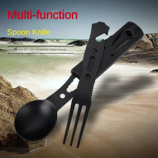 Multifunctional Camping Tool Set – Stainless Steel Knife, Fork, Spoon & Whistle Combo - Real Rad Boutique
