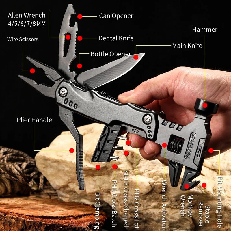 Multifunctional Hammer & Wrench Tool – 12 - in - 1 Stainless Steel Camping Survival Multi - Tool - Real Rad Boutique