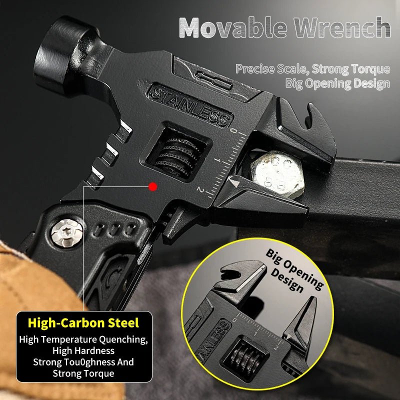 Multifunctional Hammer & Wrench Tool – 12 - in - 1 Stainless Steel Camping Survival Multi - Tool - Real Rad Boutique