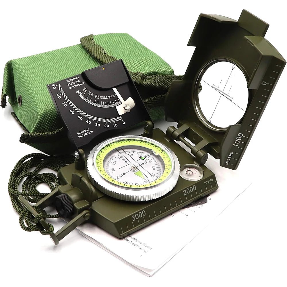 Multifunctional Military - Grade Survival Compass – Waterproof Metal with Fluorescent Dial & Inclinometer - Real Rad Boutique