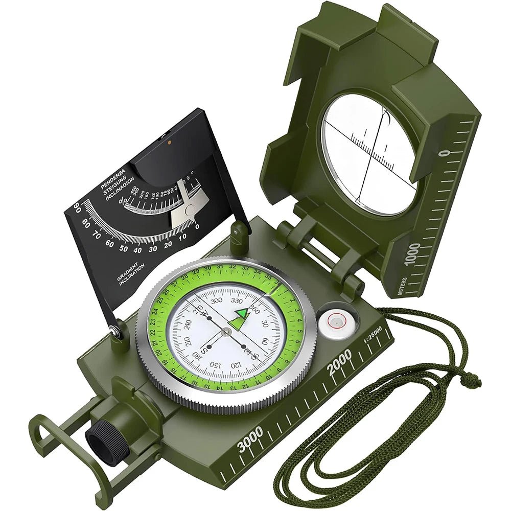 Multifunctional Military - Grade Survival Compass – Waterproof Metal with Fluorescent Dial & Inclinometer - Real Rad Boutique