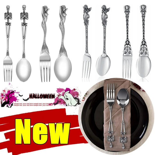 Skeleton Skull Spoon & Fork Set – Stainless Steel Angel/Mermaid Design Flatware - Real Rad Boutique