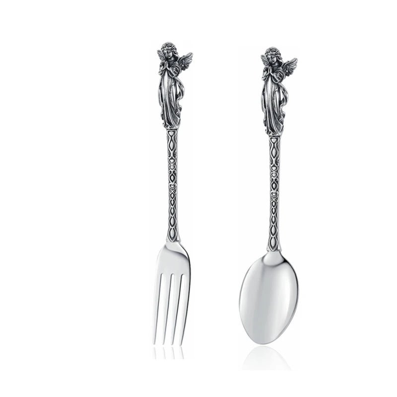 Skeleton Skull Spoon & Fork Set – Stainless Steel Angel/Mermaid Design Flatware - Real Rad Boutique