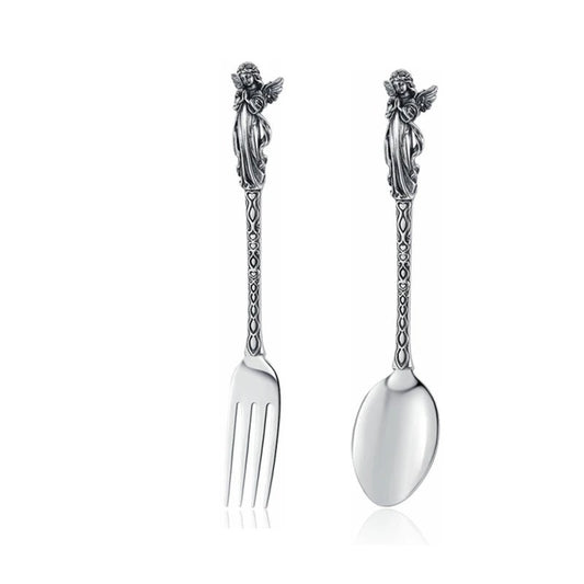 Skeleton Skull Spoon & Fork Set – Stainless Steel Angel/Mermaid Design Flatware - Real Rad Boutique