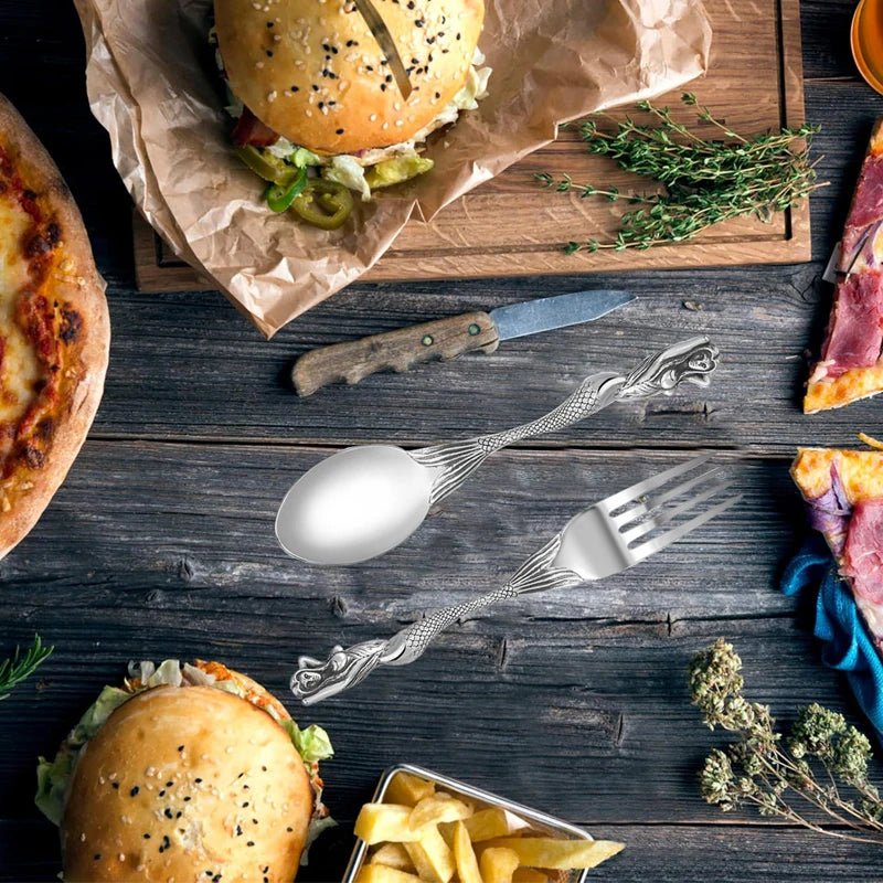 Skeleton Skull Spoon & Fork Set – Stainless Steel Angel/Mermaid Design Flatware - Real Rad Boutique