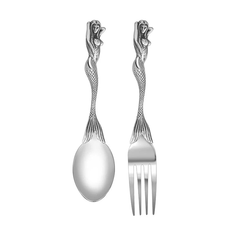 Skeleton Skull Spoon & Fork Set – Stainless Steel Angel/Mermaid Design Flatware - Real Rad Boutique