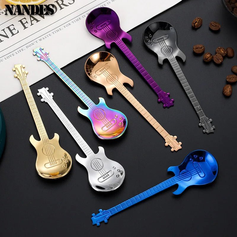 Stainless Steel Guitar Teaspoon – Colorful Creative Coffee Spoon in 7 Stunning Colors - Real Rad Boutique