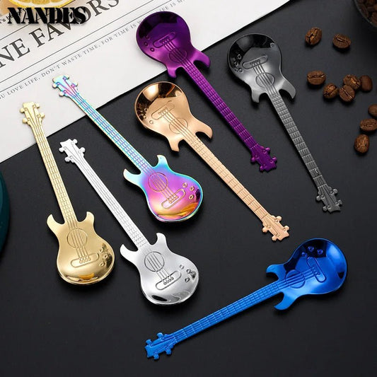 Stainless Steel Guitar Teaspoon – Colorful Creative Coffee Spoon in 7 Stunning Colors - Real Rad Boutique