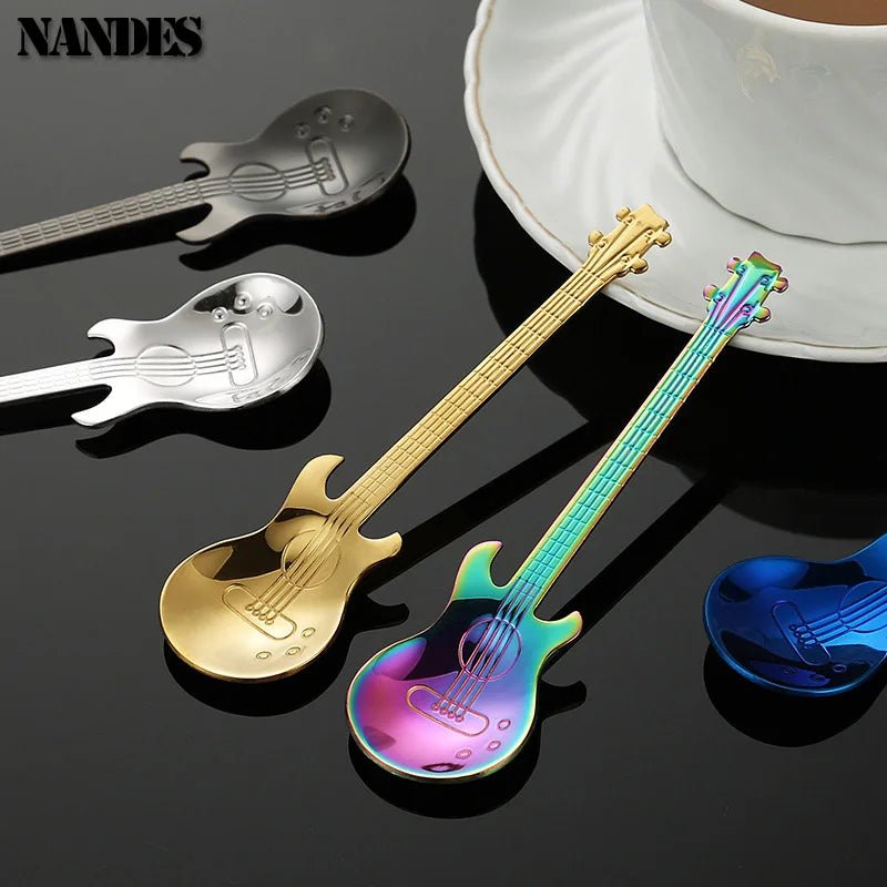 Stainless Steel Guitar Teaspoon – Colorful Creative Coffee Spoon in 7 Stunning Colors - Real Rad Boutique