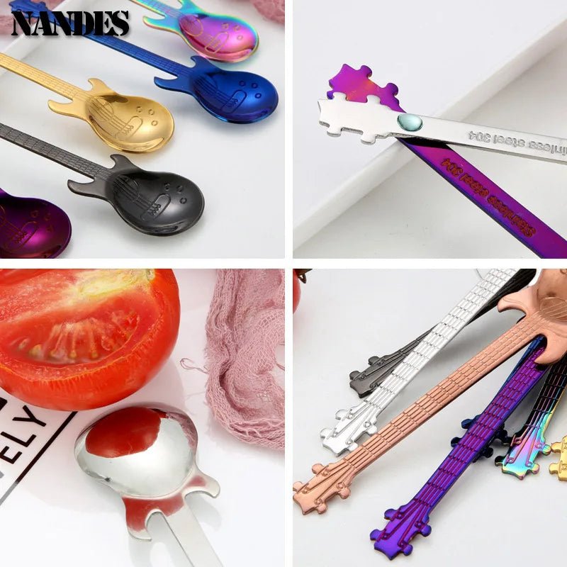 Stainless Steel Guitar Teaspoon – Colorful Creative Coffee Spoon in 7 Stunning Colors - Real Rad Boutique