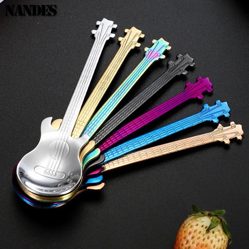 Stainless Steel Guitar Teaspoon – Colorful Creative Coffee Spoon in 7 Stunning Colors - Real Rad Boutique