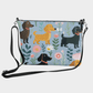 Blue Floral Paws (Black Strap) - Dachshund Vegan Leather Crossbody Purse - Real Rad Boutique