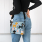Blue Floral Paws (Black Strap) - Dachshund Vegan Leather Crossbody Purse - Real Rad Boutique