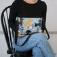 Blue Floral Paws (Black Strap) - Dachshund Vegan Leather Crossbody Purse - Real Rad Boutique