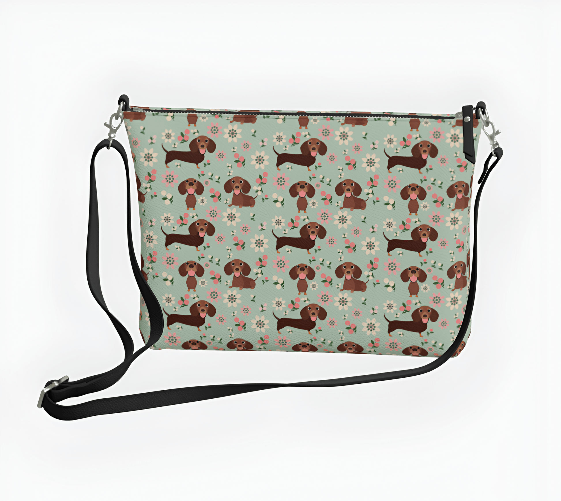 Vintage Floral Charm - Dachshund Vegan Leather Crossbody Purse - Real Rad Boutique