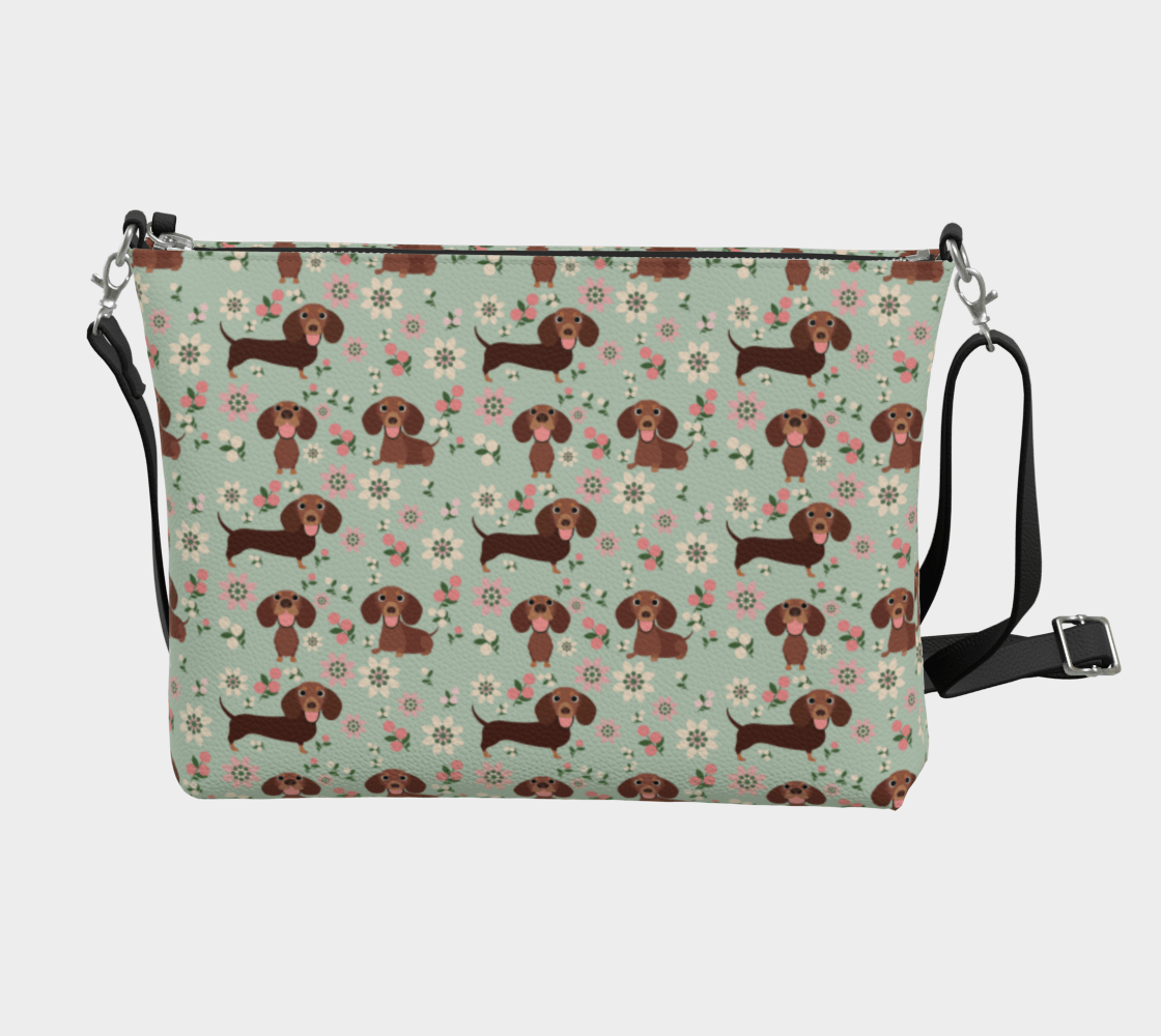 Vintage Floral Charm - Dachshund Vegan Leather Crossbody Purse - Real Rad Boutique