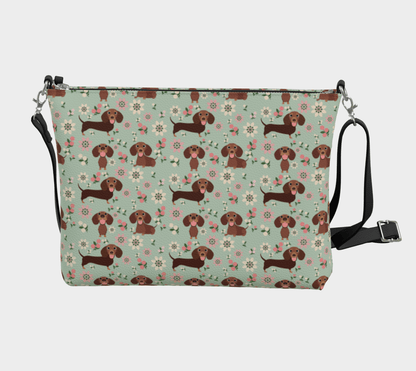 Vintage Floral Charm - Dachshund Vegan Leather Crossbody Purse - Real Rad Boutique